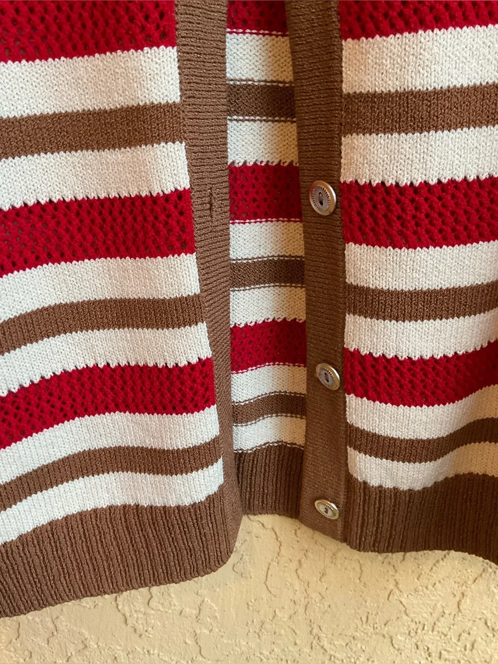 Vintage St. John Sport Striped Wool Blend Cardigan Sweater Red Ivory Camel MED - Picture 8 of 16